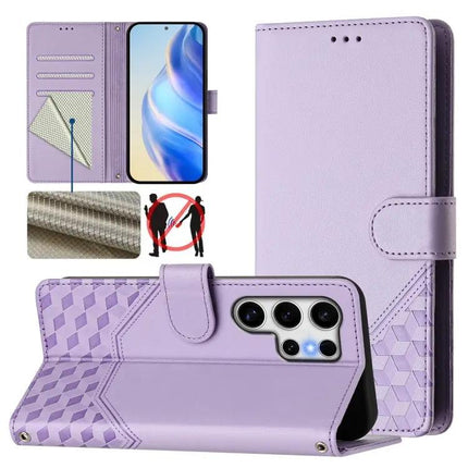Honeycomb Embossing RFID Leather Phone Case With Card Holder