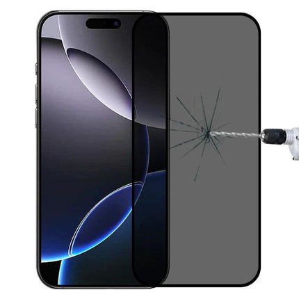 Tempered Glass Screen Protector For Everyday iPhone Protection showing ultra-thin privacy tempered glass deflecting drill impact