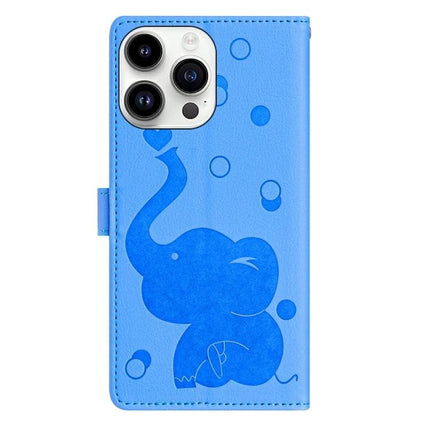 Leather Phone Case With Elephant Design For Everyday Card Storage - blue PU leather wallet case with elephant motif, 3 card slots and cash pocket