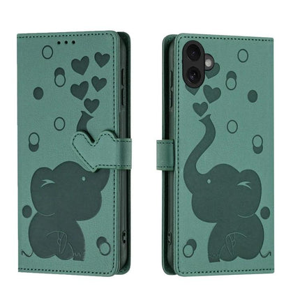 Leather Phone Case With Elephant Design For Everyday Card Storage slim green PU leather wallet case with three card slots and heart elephant print
