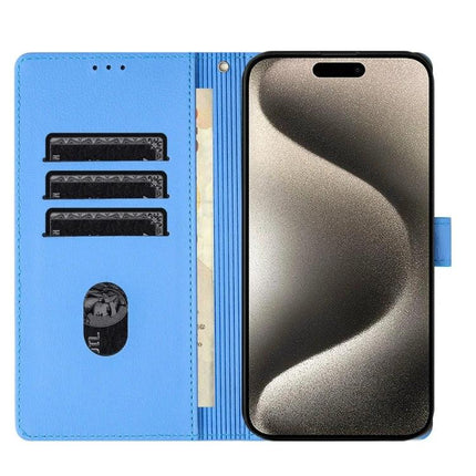 Leather Phone Case With Card Storage For Everyday Use On The Go Soft Interior And Durable Construction • blue folio wallet case showing three card slots and cash