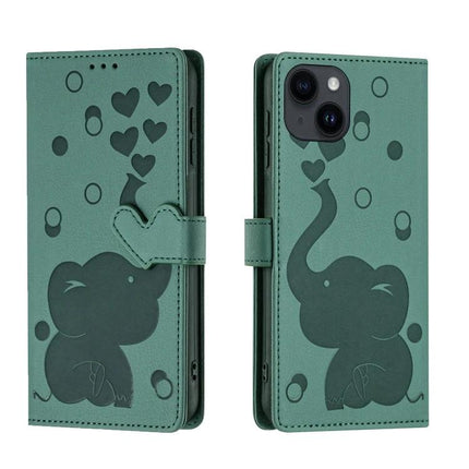 Leather Phone Case With Card Slots For Everyday Use - green elephant print PU leather wallet case with card slots, cash pocket and kickstand