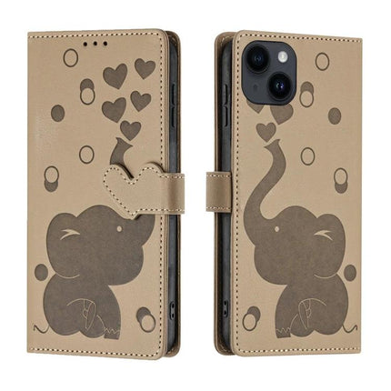 Leather Phone Case With Card Slots For Everyday Use - beige PU leather wallet case with elephant design, card slots, cash pocket, and kickstand
