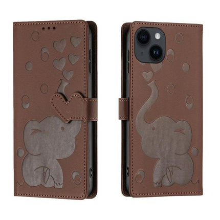 Leather Phone Case With Card Slots For Everyday Use - brown PU leather wallet case with elephant design, card slots, cash pocket and kickstand