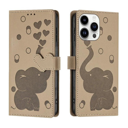 Leather Phone Case With Card Slots For Everyday Use - tan PU leather wallet case with elephant design, card slots, cash pocket, and kickstand