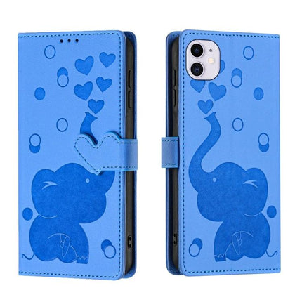 Phone Case With Built In Card Slots For Everyday Use - blue PU wallet case with elephant design, 3 card slots and hand strap