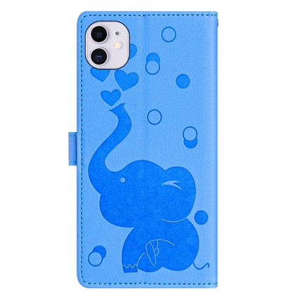 Phone Case With Built In Card Slots For Everyday Use - blue PU wallet case with elephant design, three card slots, cash pocket and hand strap