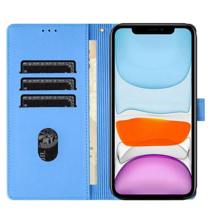 Phone Case With Built In Card Slots For Everyday Use - blue PU wallet case with three card slots, cash pocket and hand strap for secure daily use