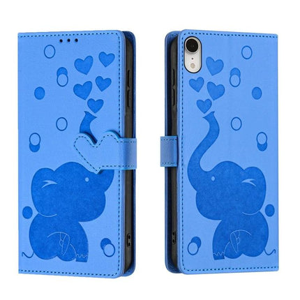 Phone Case With Built In Card Slots For Everyday Use - blue PU wallet case with elephant design, 3 card slots, hand strap for daily commute