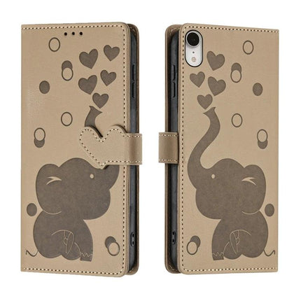 Phone Case With Built In Card Slots For Everyday Use - tan elephant PU wallet case with hand strap, holds 3 cards and cash