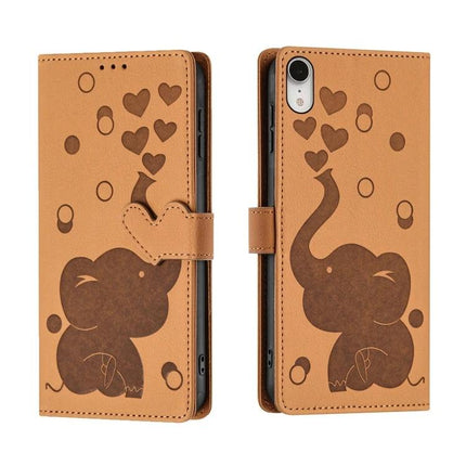 Phone Case With Built In Card Slots For Everyday Use - tan PU wallet case with elephant heart design, 3 card slots and hand strap
