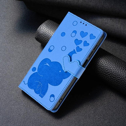 Daily Phone Case With Elephant Design For Everyday Use - blue PU leather wallet case with card sleeve, kickstand and elephant heart pattern