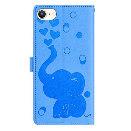Daily Phone Case With Elephant Design For Everyday Use - blue PU leather wallet case with elephant, card sleeve and kickstand