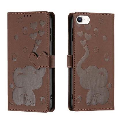 Daily Phone Case With Elephant Design For Everyday Use - brown PU leather wallet case with embossed elephant, card slots and kickstand