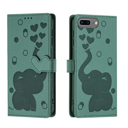 Cartoon Elephant Leather Phone Case With Card Slots - green embossed elephant PU leather wallet case with card slots and magnetic closure