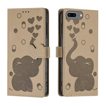 Cartoon Elephant Leather Phone Case With Card Slots featuring embossed elephant motif, PU leather wallet case with card and cash storage, beige