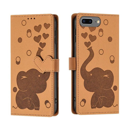 Cartoon Elephant Leather Phone Case With Card Slots - embossed PU leather wallet case with elephant motif, card slots and magnetic closure