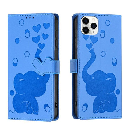 Phone Case With Built In Card Slots For Everyday Use - blue PU wallet case with elephant design, hand strap and three card slots for daily use