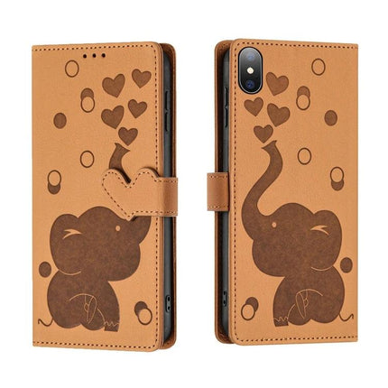 Phone Case With Built In Card Slots For Everyday Use featuring tan PU wallet case with elephant design, hand strap and three card slots