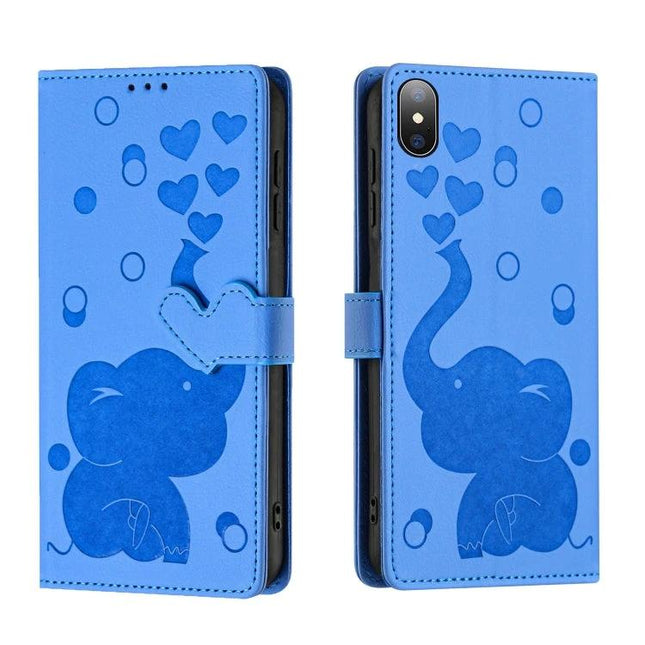 Cartoon Elephant Leather Phone Case With Card Slots embossed blue PU leather wallet case with card pockets and playful elephant motif