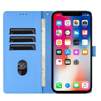 Cartoon Elephant Leather Phone Case With Card Slots - blue embossed PU leather wallet case with three card slots and cash pocket