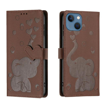 Daily Phone Case With Elephant Design For Everyday Use - brown PU leather wallet case with card pocket, kickstand and elephant motif