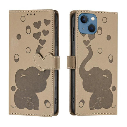 Daily Phone Case With Elephant Design For Everyday Use - tan PU leather wallet case with elephant, card slots, kickstand