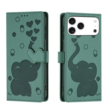 Leather Phone Case With Elephant Design For Daily Carry - teal PU leather folio with heart and elephant cutout, TPU shell, magnetic strap