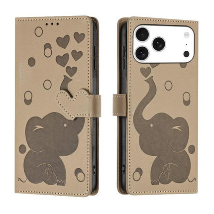 Leather Phone Case With Elephant Design For Daily Carry - tan PU leather wallet case with cutout elephant and hearts, TPU inner shell, hands-free stand
