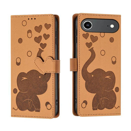 Leather Phone Case With Elephant Design For Daily Carry, tan PU leather wallet case with heart pattern and magnetic clasp