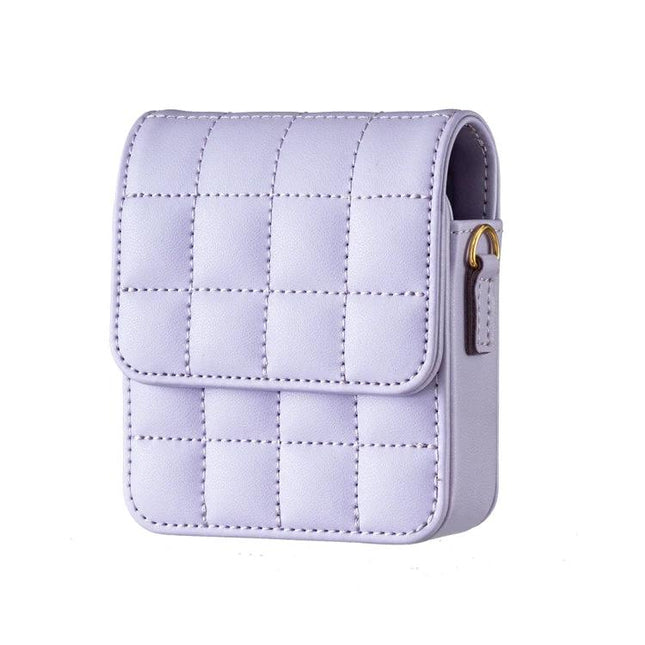 Plaid Crossbody Phone Bag for Samsung Galaxy Flip Phones in lavender quilted design, lightweight protective crossbody case for flip phones