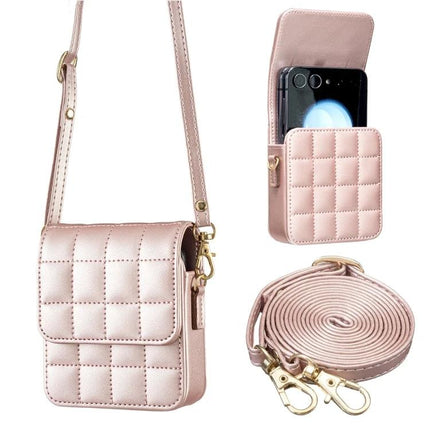 Plaid Crossbody Phone Bag for Samsung Galaxy Flip Phones in blush pink quilted crossbody with strap and 360-degree protection
