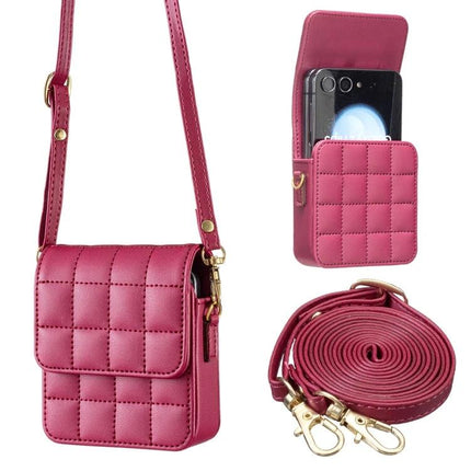 Plaid Crossbody Phone Bag for Samsung Galaxy Flip Phones - quilted pink crossbody with strap, fits Galaxy Z Flip6 and similar flip phones