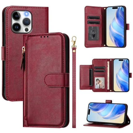 Leather Phone Case With Card Slots For Daily Essentials in burgundy PU leather with wrist strap, card slots, cash pocket and stand feature