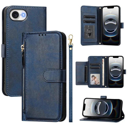 Everyday Leather Phone Case With Card Storage in navy PU leather wallet-style with wrist strap, card slots, cash compartment and TPU bumper