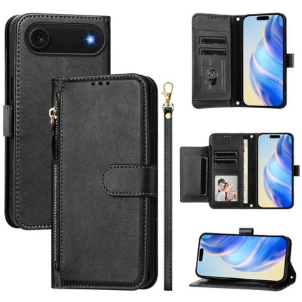 Phone Wallet Case With Card Slot For Everyday Use black leather folio with card slots, cash pocket, wrist strap and kickstand for hands-free use