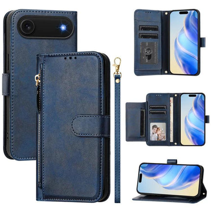 Phone Wallet Case With Card Slot For Everyday Use in blue faux leather with wrist strap, card slots, cash pocket and kickstand