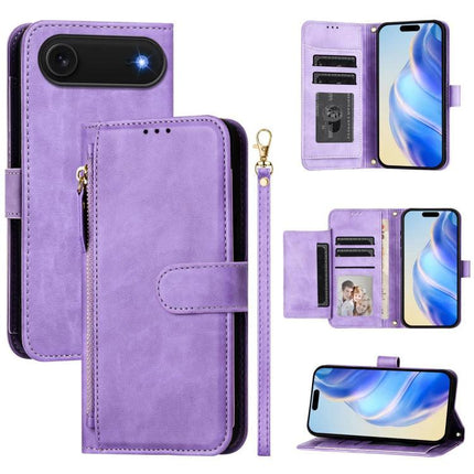 Phone Wallet Case With Card Slot For Everyday Use in purple faux leather with zip pocket, card slots, cash compartment and kickstand