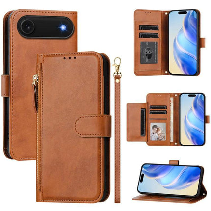 Phone Wallet Case With Card Slot For Everyday Use brown leather folio with card slots, cash pocket, wrist strap and kickstand