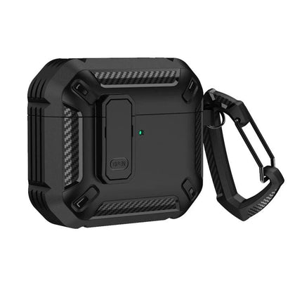 Shield Protective Case for Earphones in Daily Travel Use rugged black protective case with carabiner for travel and commute