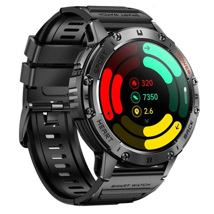 Smart Watch for Daily Health Monitoring and Notifications - rugged black smartwatch showing heart rate, steps, and activity rings for everyday tracking
