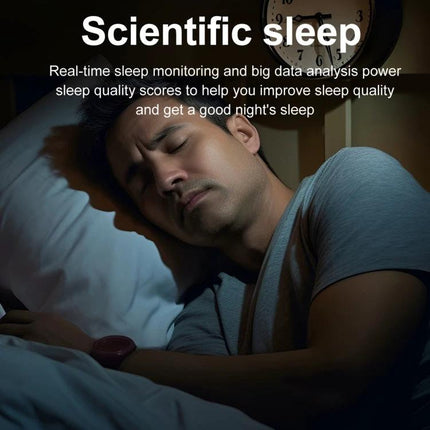 Smart Watch for Daily Health Monitoring and Notifications showing sleep tracking on a wrist during a man’s night rest