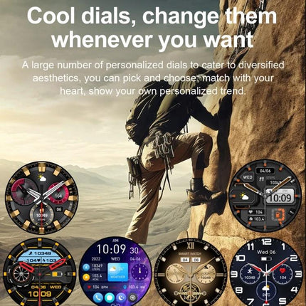 Smart Watch for Daily Health Monitoring and Notifications - outdoor climbing scene with customizable watch dials and activity tracking