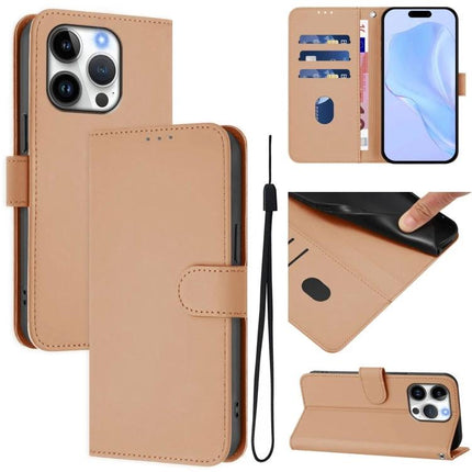 Leather Phone Case With Lanyard for Daily Essentials in tan PU leather wallet case with card slots, cash pocket and detachable wrist lanyard
