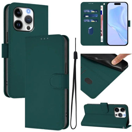 Leather Phone Case With Lanyard for Daily Essentials showing green PU leather wallet case with card slots, cash pocket, magnetic clasp and detachable lanyard