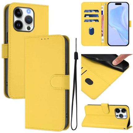 Leather Phone Case With Lanyard for Daily Essentials yellow PU leather wallet case with card slots, wrist strap, and phone stand