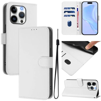 Leather Phone Case With Lanyard for Daily Essentials white PU leather wallet case with card slots, cash pocket, magnetic clasp and detachable lanyard
