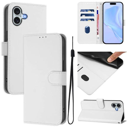 Leather Phone Case With Lanyard For Daily Essentials shown in white PU leather wallet style with card slots, TPU protection, and detachable wrist strap