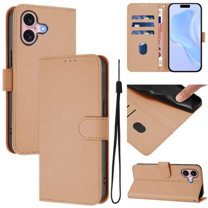 Leather Phone Case With Lanyard For Daily Carry - tan leather wallet case with card slots, viewing stand and wrist lanyard
