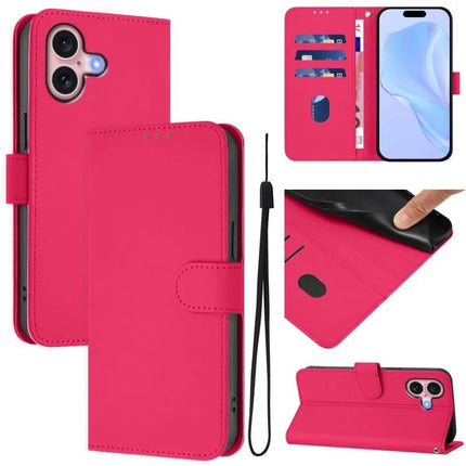 Leather Phone Case With Lanyard For Daily Carry - pink leather wallet case with card slots, stand feature and black wrist lanyard
